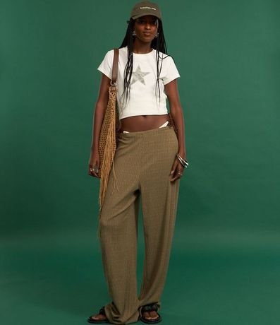 Pantalón Wide Texturizada con Cintura Elástica 5