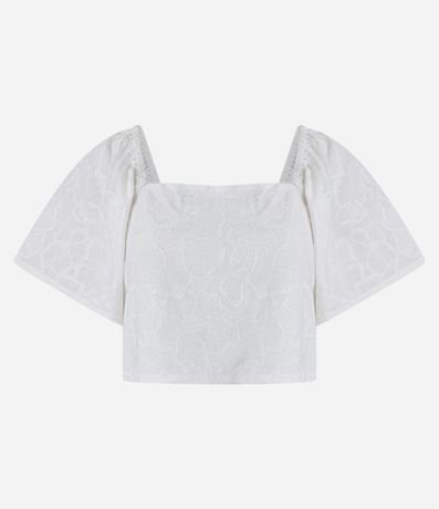 Blusa en Laise con Manga Abullonada con Bordado Floral 6