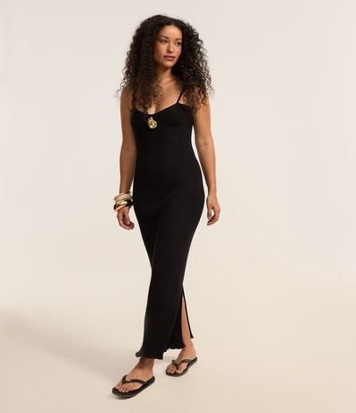 Vestido Long Midi en Punto Caracol de Metal en el Escote