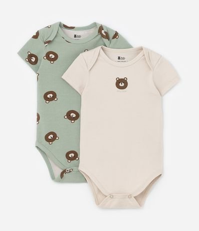 Kit 02 Bodies Infantiles con Estampa de Oso - Talle 0 a 18 Meses