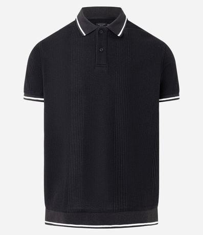 Polo Regular en Media Malla con Textura Rayada y Detalles Contrastantes 5