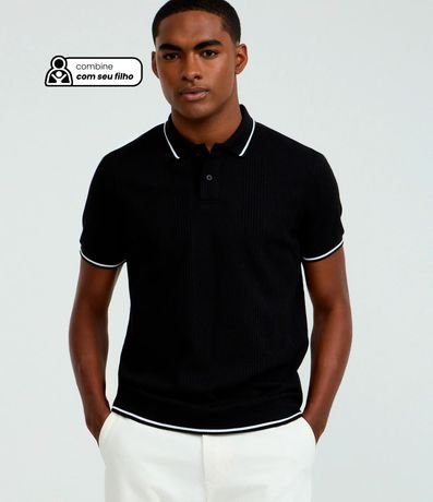 Polo Regular en Media Malla con Textura Rayada y Detalles Contrastantes