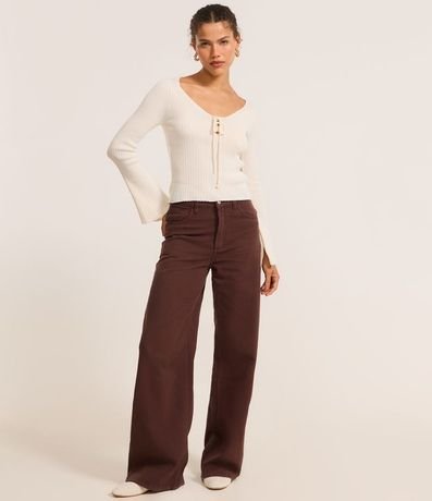 Blusa Acanalada en Punto con Lazo y Puño Amplio 2