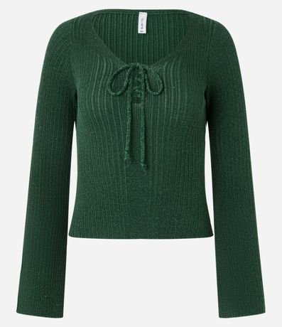 Blusa Acanalada en Punto con Lazo y Puño Amplio 4