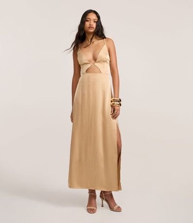 Vestido New Midi Ajustado en Satén con Recorte y Aro en el Busto