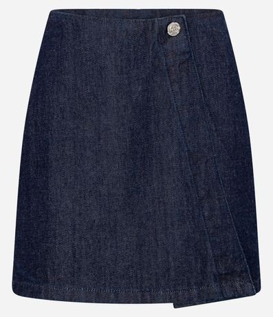 Short Pollera en Jeans Raw con Botón de Flor Metalizado 5