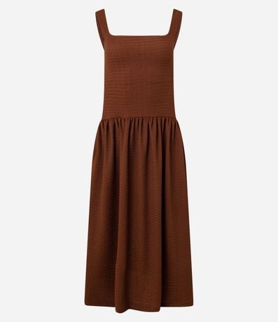 Vestido Recto Midi Texturizado con Escote Cuadrado 5