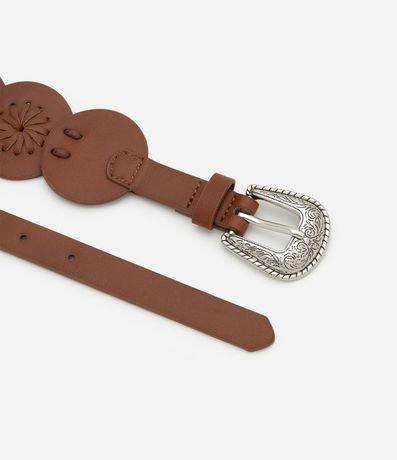 Cinturón Western Mediano en PU con Discos y Hebilla Gravada 3