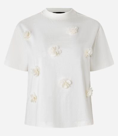 Blusa en Algodón con Flores de Organza Aplicadas 7