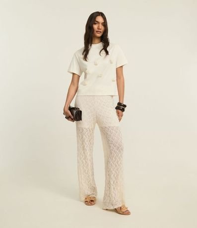 Blusa en Algodón con Flores de Organza Aplicadas 2