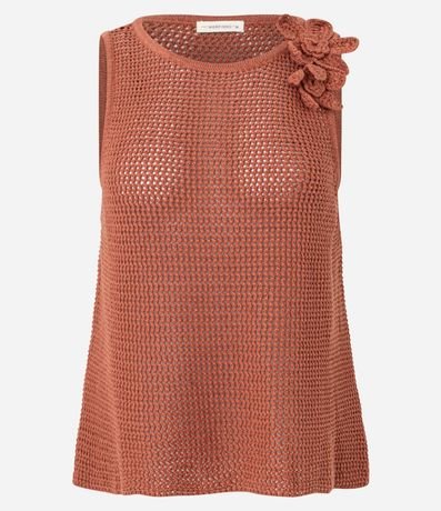 Blusa en Punto con Punto Cutout Flor de Tejido en el Hombro 8