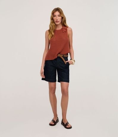 Blusa en Punto con Punto Cutout Flor de Tejido en el Hombro 2