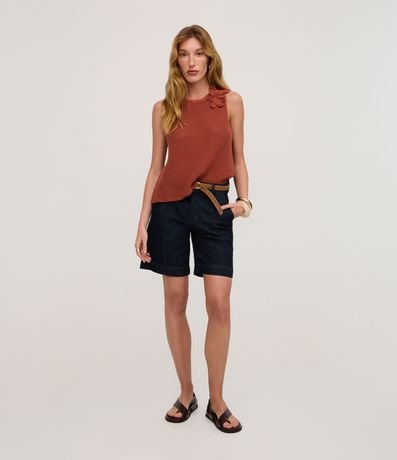Blusa en Punto con Punto Cutout Flor de Tejido en el Hombro 3