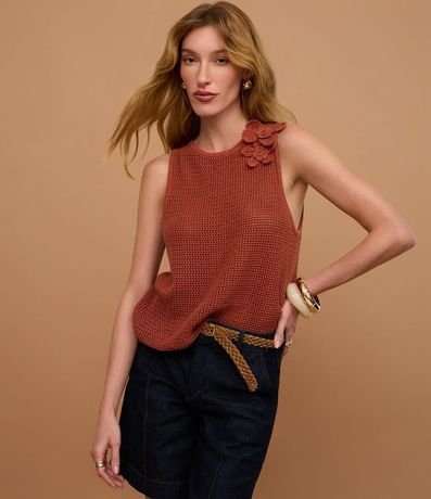 Blusa en Punto con Punto Cutout Flor de Tejido en el Hombro 5