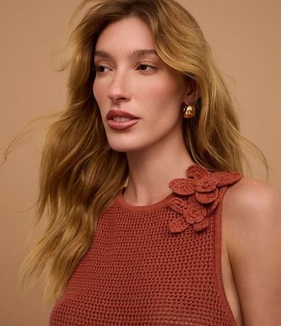 Blusa en Punto con Punto Cutout Flor de Tejido en el Hombro 6