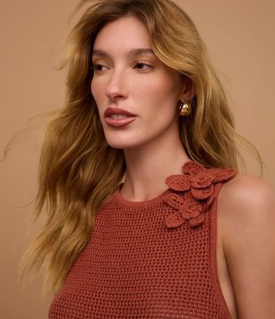 Blusa en Punto con Punto Cutout Flor de Tejido en el Hombro 7