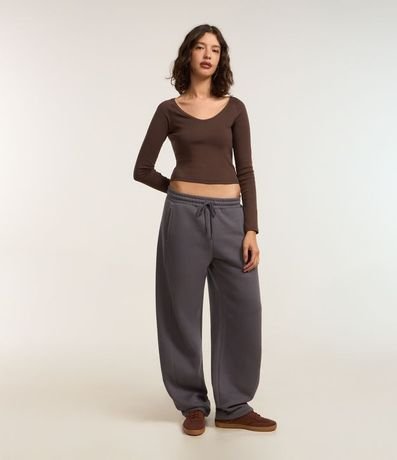 Pantalón Barrel en Algodón con Forro Fleece y Lazo en la Cintura