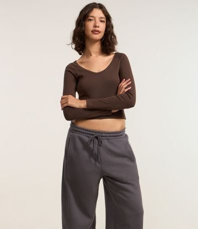 Pantalón Barrel en Algodón con Forro Fleece y Lazo en la Cintura 2