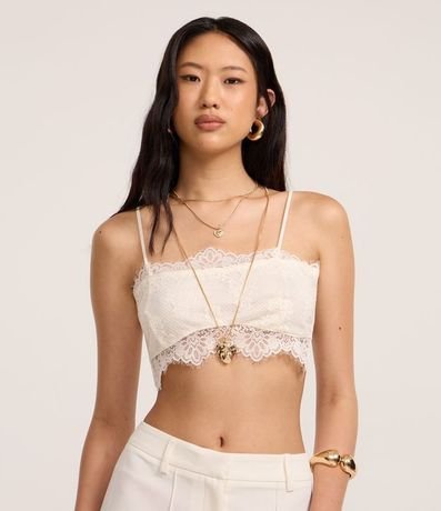 Blusa Cropped de Bretel en Encaje con Forro