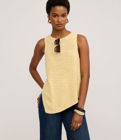 Blusa en Punto con Escote Redondo y Bajo Assimétrica