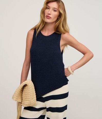 Blusa en Punto con Escote Redondo y Bajo Assimétrica