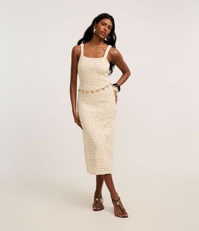 Vestido Largo Midi en Encaje con Cuerdas Bordadas