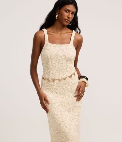 Vestido Largo Midi en Encaje con Cuerdas Bordadas 2