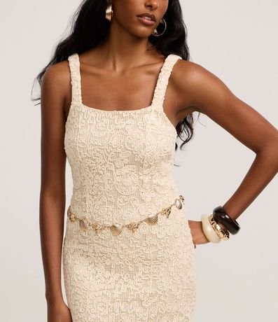 Vestido Largo Midi en Encaje con Cuerdas Bordadas 4