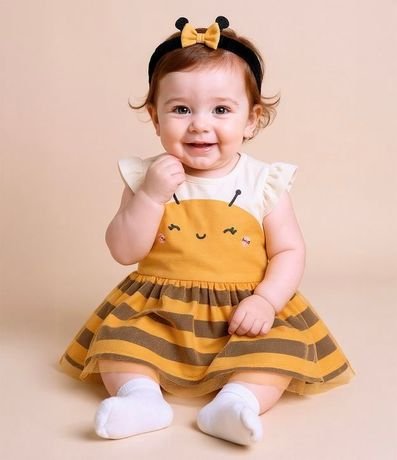 Vestido Body Infantil con Estampa de Abeja - Talle RN a 24 Meses