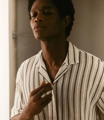 Camisa Boxy en Punto con Estampa Rayas