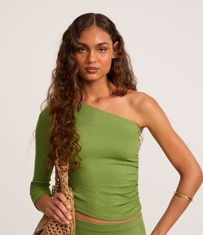 Blusa Hombro Único en Rib y Fruncido Lateral 1