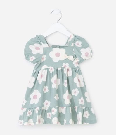 Vestido Infantil con Manga Abullonada y Estampa Floral - Talle 0 a 18 meses 2