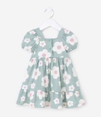 Vestido Infantil con Manga Abullonada y Estampa Floral - Talle 0 a 18 meses 3