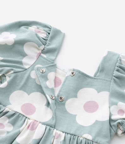 Vestido Infantil con Manga Abullonada y Estampa Floral - Talle 0 a 18 meses 5