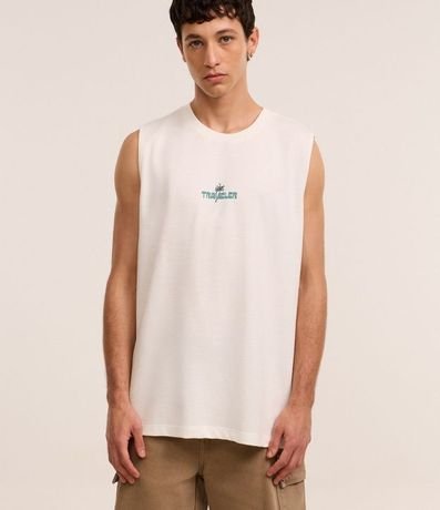 Musculosa Comfort en Algodón con Textura y Estampa Lettering Palmeras