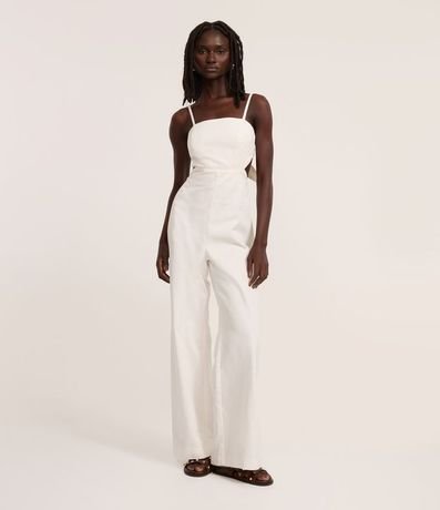 Mono Largo en Sarga con Recorte en la Cintura y Lazo