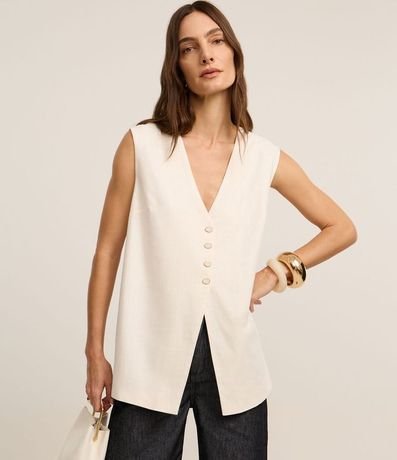 Chaleco Alargado Texturizado en Cambraia con Lazo