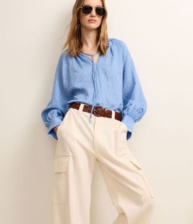 Pantalón Wide Leg en Sarga Sastrería con Bolsillo Cargo 2