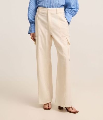 Pantalón Wide Leg en Sarga Sastrería con Bolsillo Cargo 3
