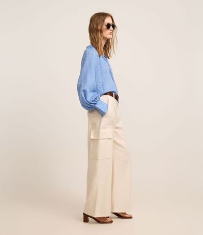 Pantalón Wide Leg en Sarga Sastrería con Bolsillo Cargo 5