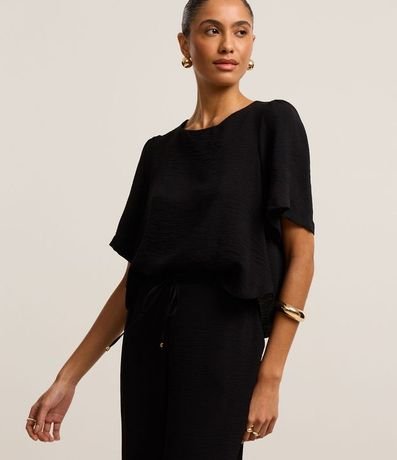 Blusa en Airflow con Manga Abullonada y Abertura Gota