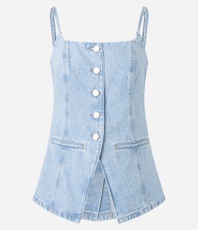 Chaleco Acinturado en Jeans con Botones y Ruedo V 7