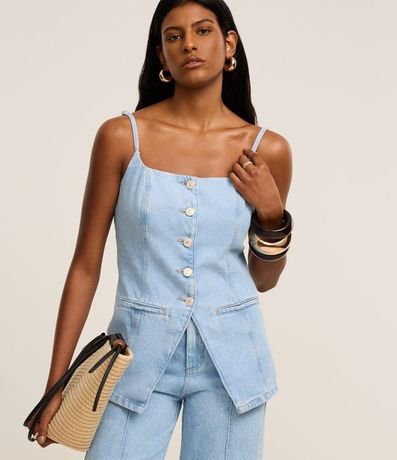 Chaleco Acinturado en Jeans con Botones y Ruedo V 2