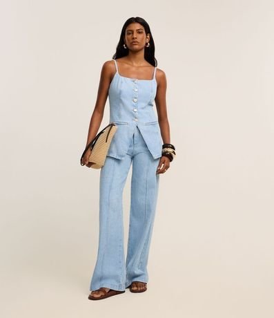 Chaleco Acinturado en Jeans con Botones y Ruedo V 3