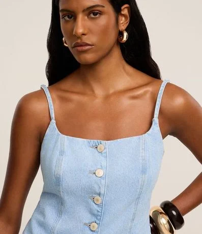 Chaleco Acinturado en Jeans con Botones y Ruedo V 4