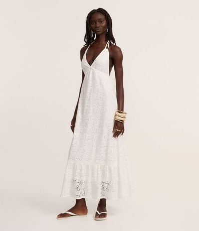 Vestido Largo Evasê con Frente Única en Encaje