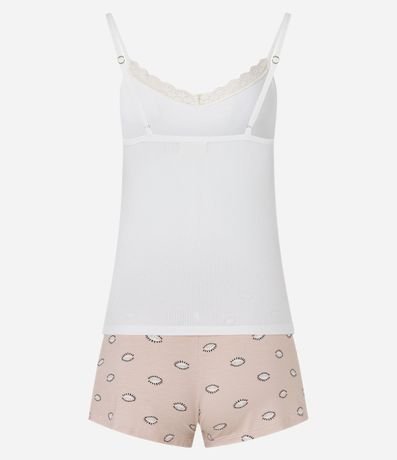 Pijama Short Doll en Rib con Bretel Fino y Short Estampado de Ojitos 7