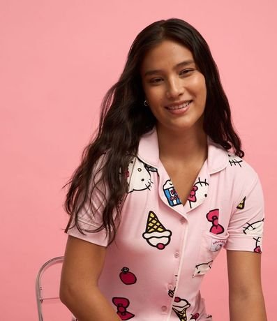 Camisón Americana Corta con Estampa de Hello Kitty y Pequeño Bolsillo 3