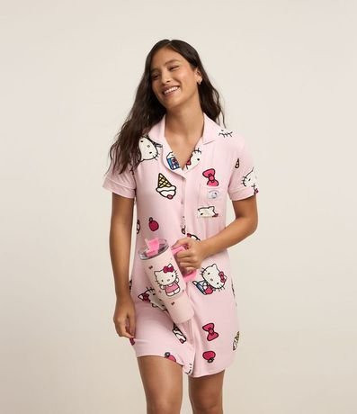 Camisón Americana Corta con Estampa de Hello Kitty y Pequeño Bolsillo 2