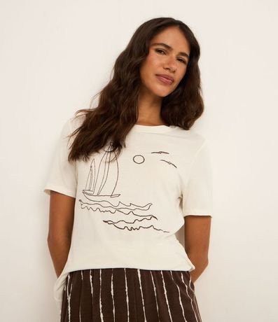 Pijama Short Doll en Viscosa con Estampa de Veleiro y Short Rayado